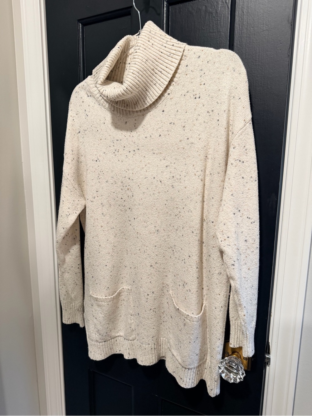LOFT Cream Speckled Cowl Neck Pocket Sweater